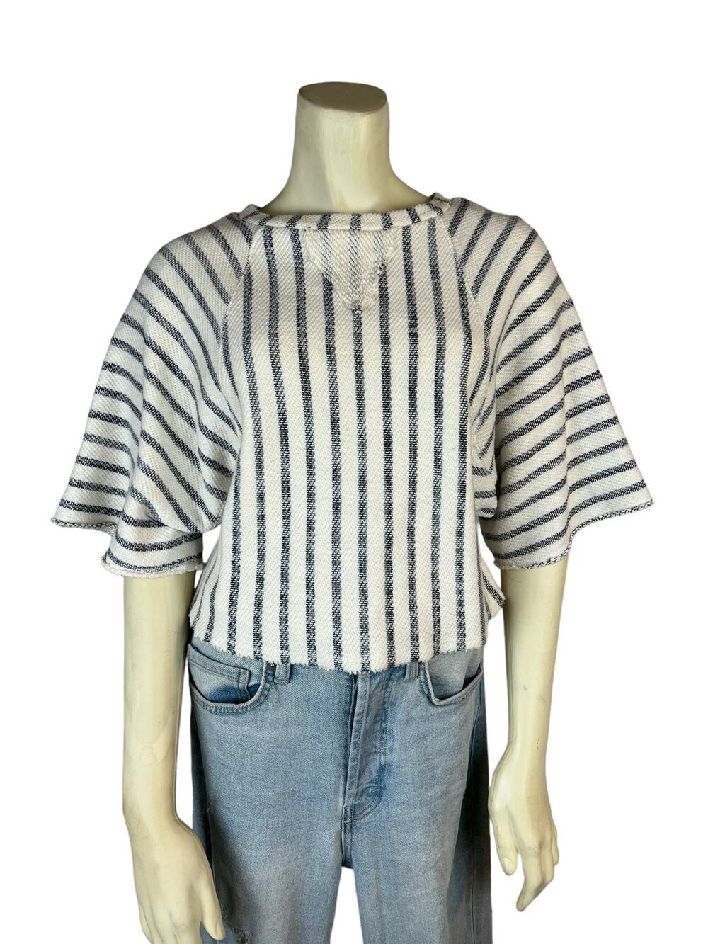 Dolan Left Coast Collection Stripe Cotton Top Womens XS Boxy Cropped Blouse